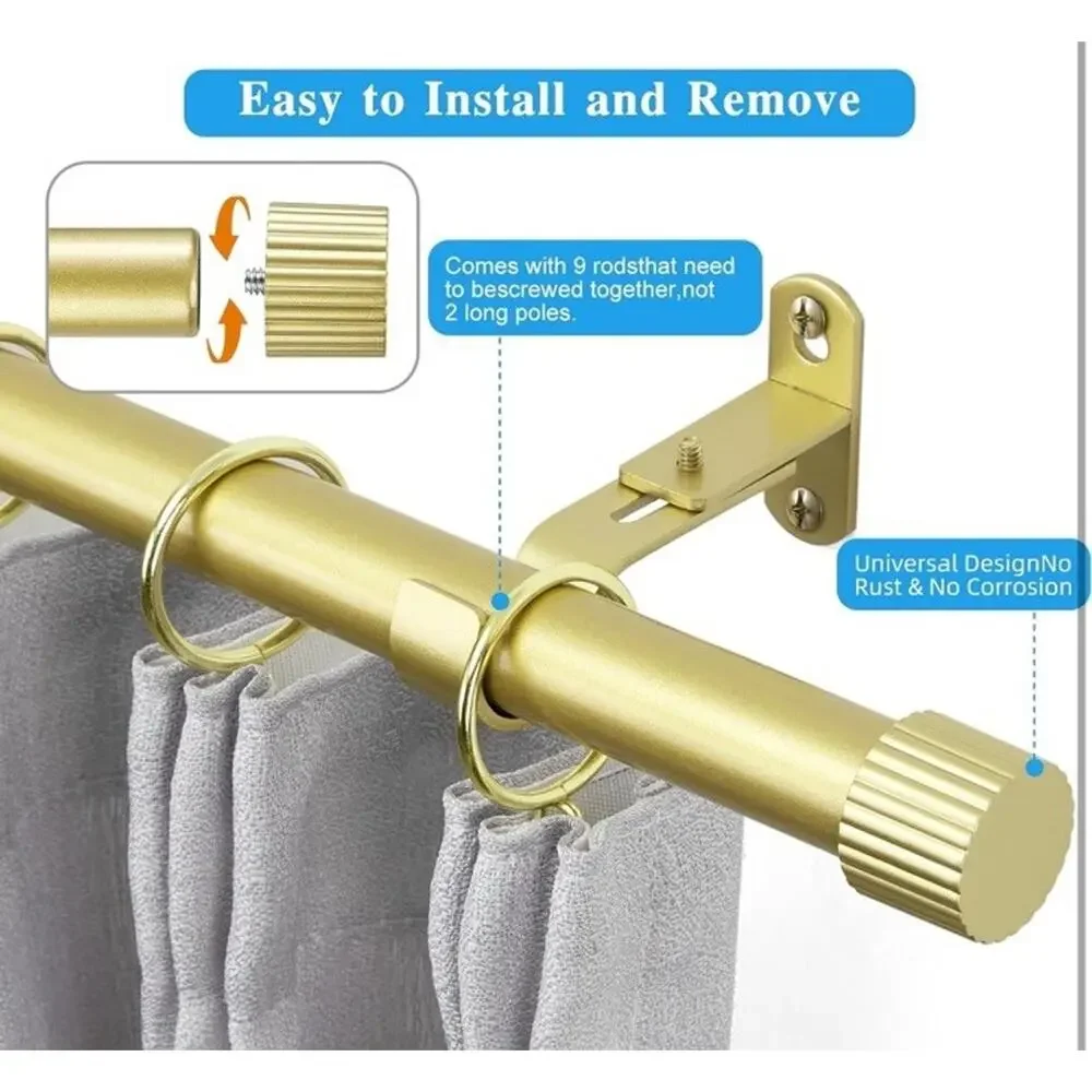NIB AMZSEVEN Gold Curtain Rod Set Adjustable Window Rod w/ Decorative Finials